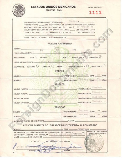 sample blank birth certificate