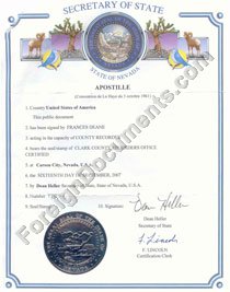 Apostille, USA, Nevada.