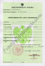 Certified translation of Birth certificate issue in Poland from Polish to English