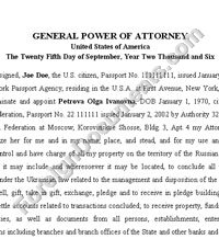 Power of Attorney Form for Russia and Ukraine