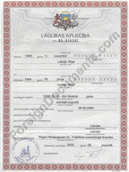 Marriage Certificate, Latvia