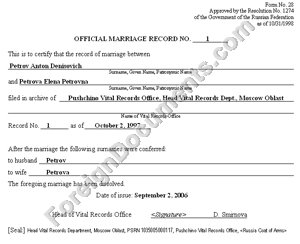 certified translation of Divorce Records in Russian